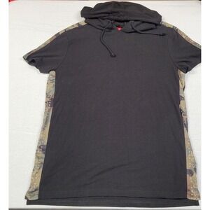 Guess Los Angeles Hoodie T-Shirt Men's L Black Short Sleeve Camo Sides Pullover